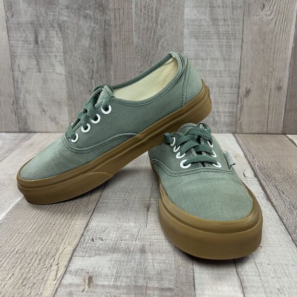 Vans Authentic Kids Size 3.5 Canvas Skate Shoes Sneaker Duck Green Gum Sole - Picture 2 of 14
